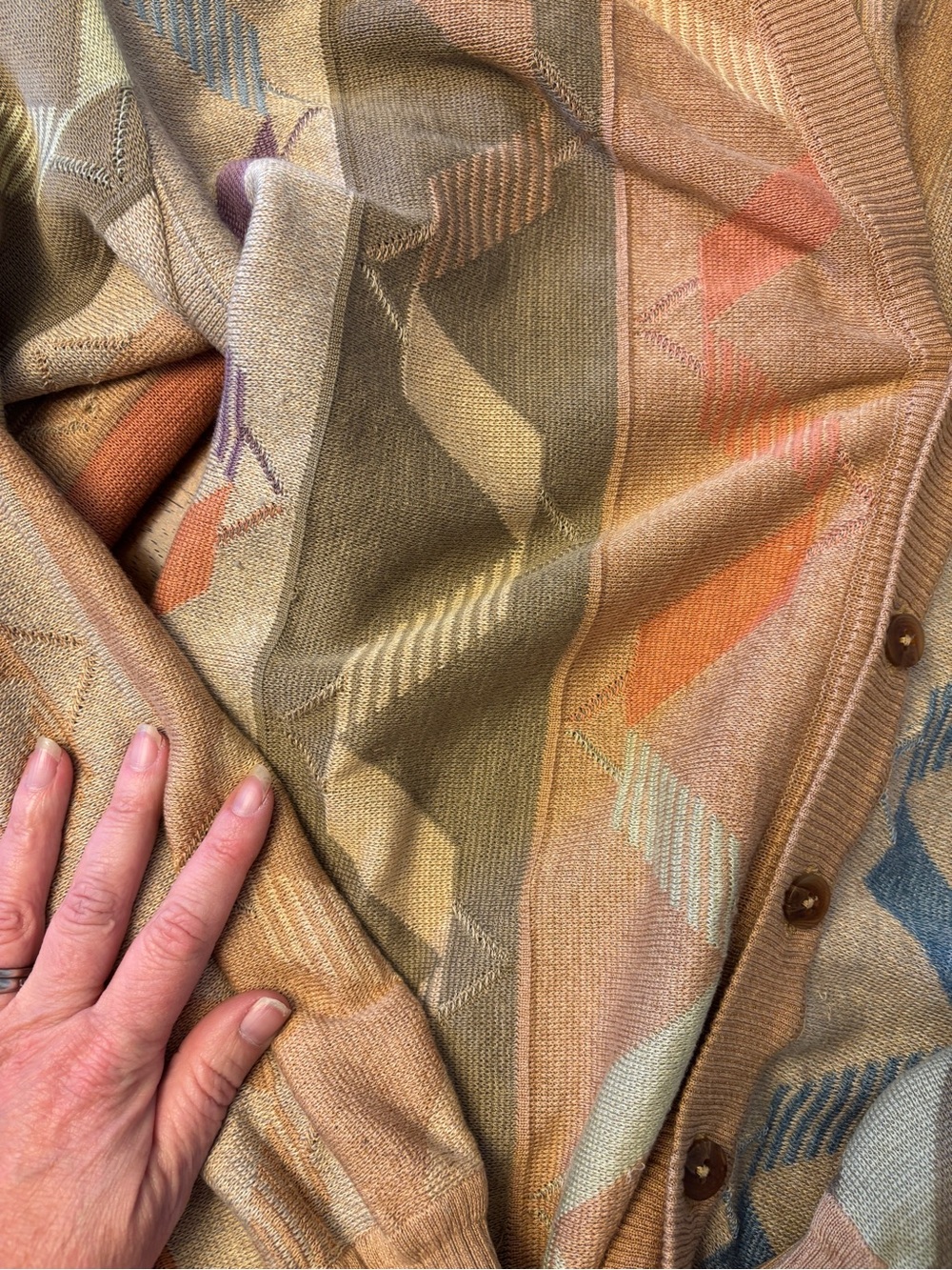 St Croix Men's V-Neck Button Cardigan Sweater in Tan Multi color large vintage - Picture 7 of 10